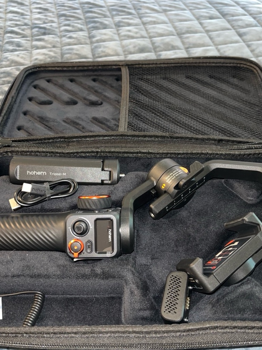 Hohem Black Handheld Camera Gimbal Stabilizer with Orange Accents